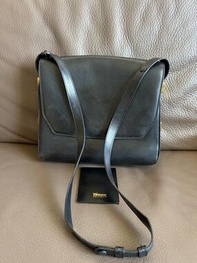 Vintage Delvaux Black Leather Handbag with Tan Suede Interior